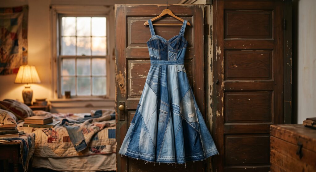 prom dress made from mother's jeans